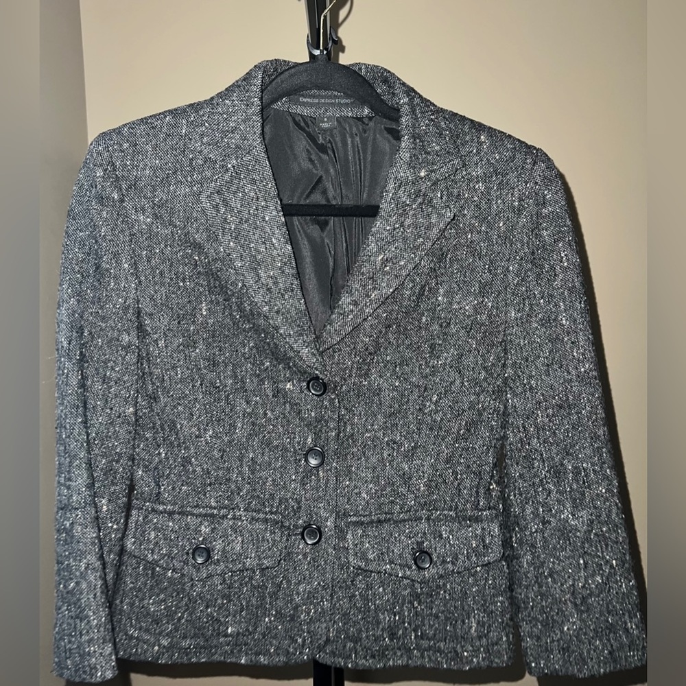 Express Charcoal Gray Tweed Cropped Blazer